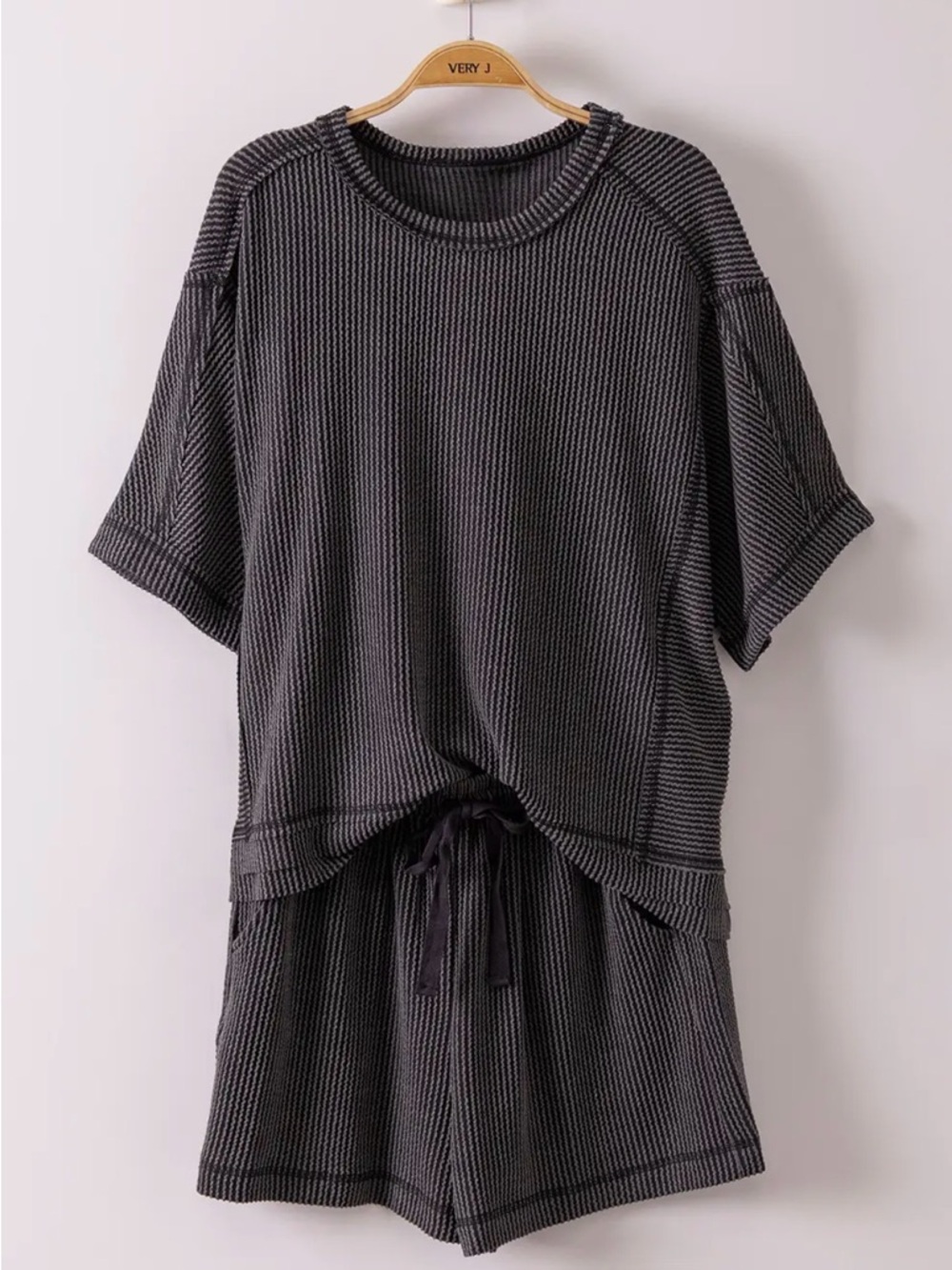 Black mineral wash pocket boho top and tie waist short resort Lounge comfort set